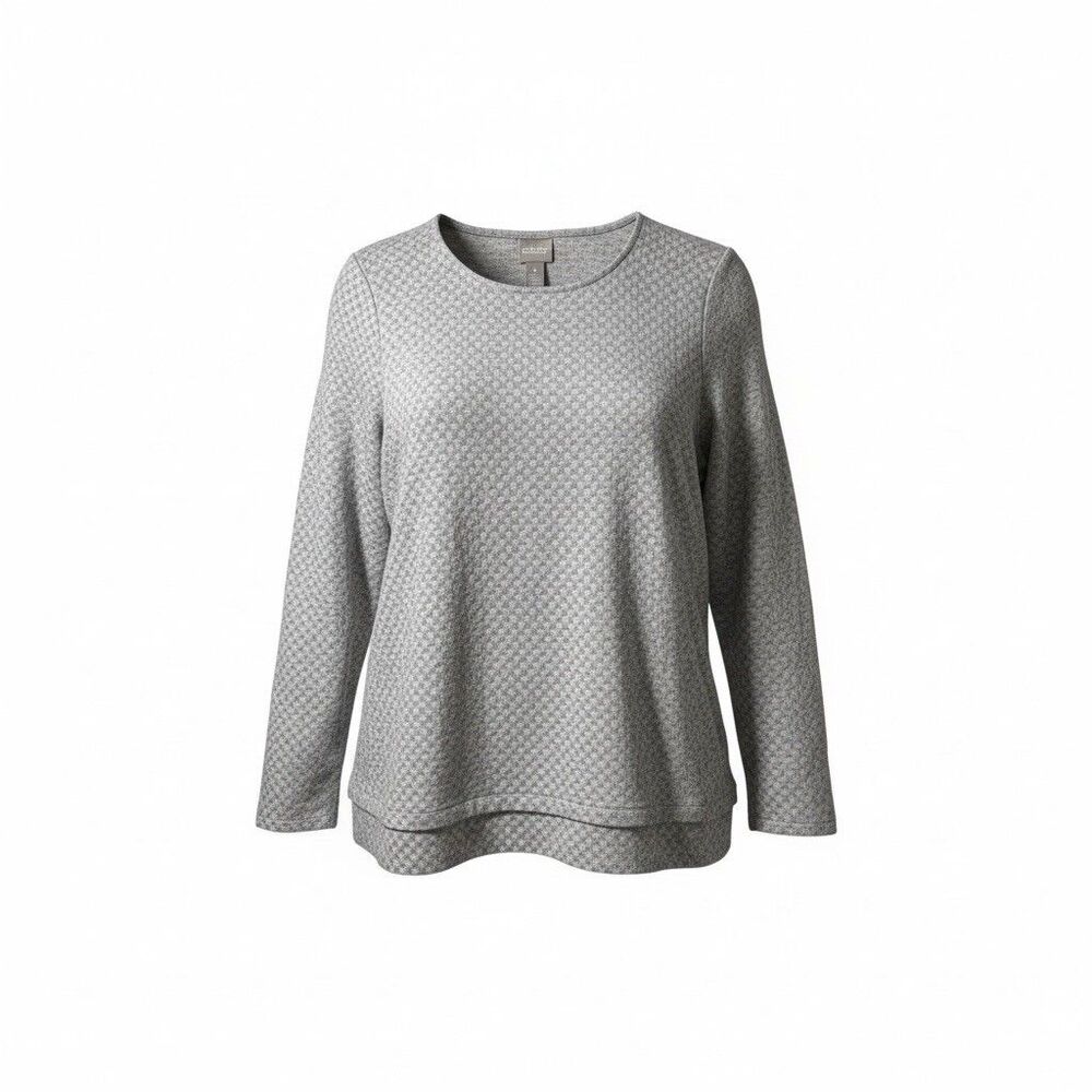 Chico’s Women’s Size 3/XL Brushed Waffle Textured Tunic Top Gray Pockets Cozy